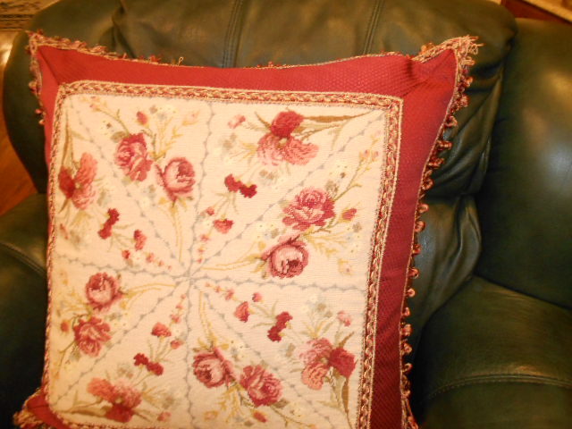 Beautiful Petit Point Needlepoint Feather Pillow Roses X Large 22