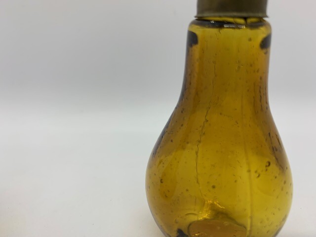 Vintage Amber Glass Salt & Pepper Shaker Set Light Bulb Shaped Screw Brass Caps