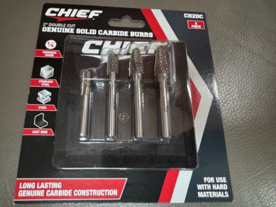 NEW Chief CH2DC 2'' Double Cut Genuine Solid Carbide Burrs 1/4'' 4pc Sealed.