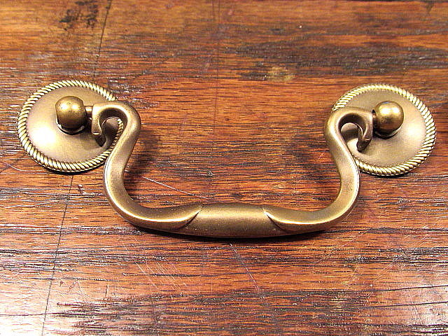 4 Vintage Solid Brass Drop Bail Style Drawer Pulls Handles NOS
