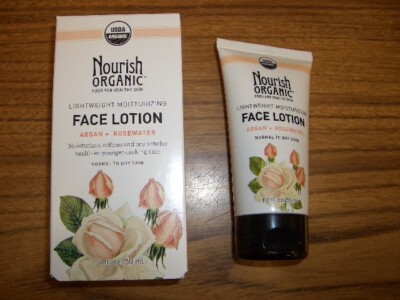 Nourish Organic Lightweight Moisturizing Face Lotion, Argan + Rosewater, 1.7 oz