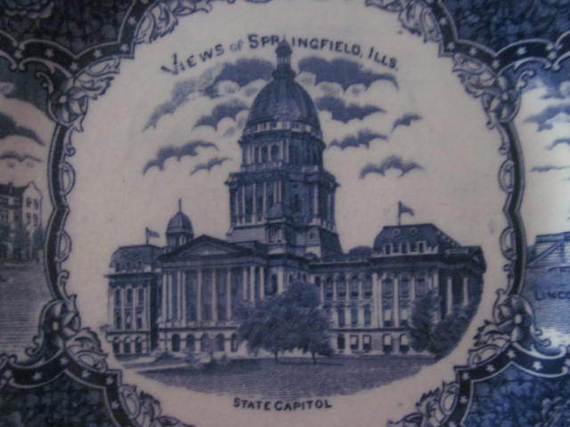 Vintage Blue Transferware SPRINGFIELD ILLINOIS State Capitol Plate~England