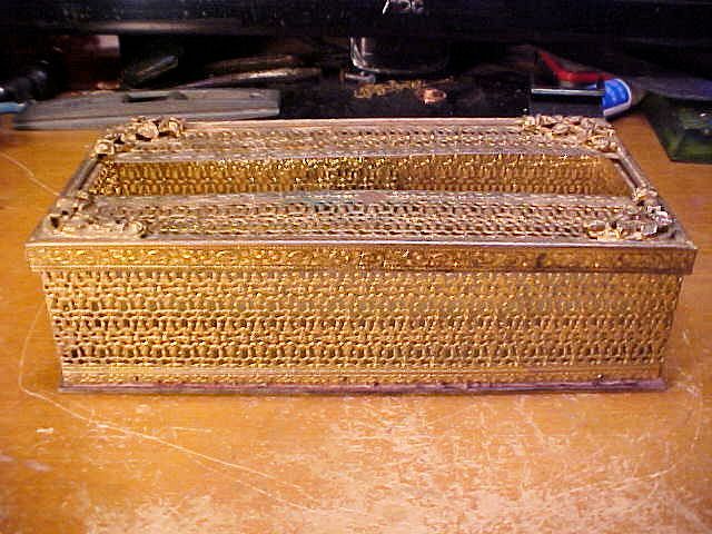 Vintage Gold Tone Metal Vanity Tissue Box Holder