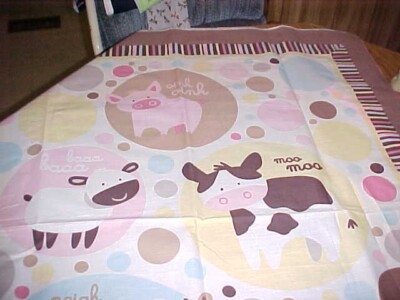 Fabric Cotton Crib Quilt Top Panel Cow Sheep Chick Pig Springs 2010 44'' by 35''