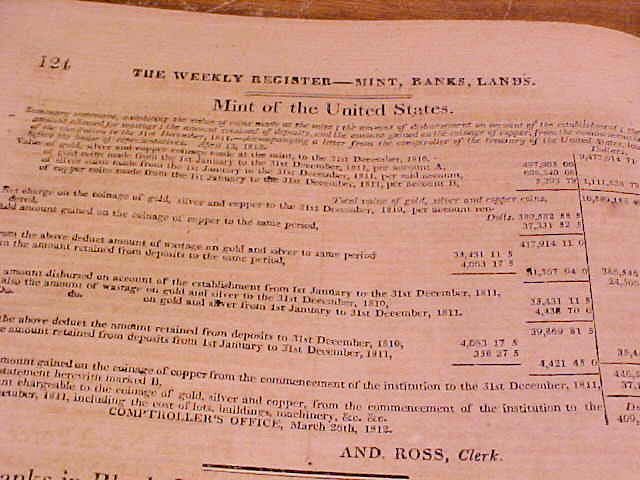 THE WEEKLY REGISTER BALTIMORE April 23, 1812, by Hezekiah Niles - Secret Session