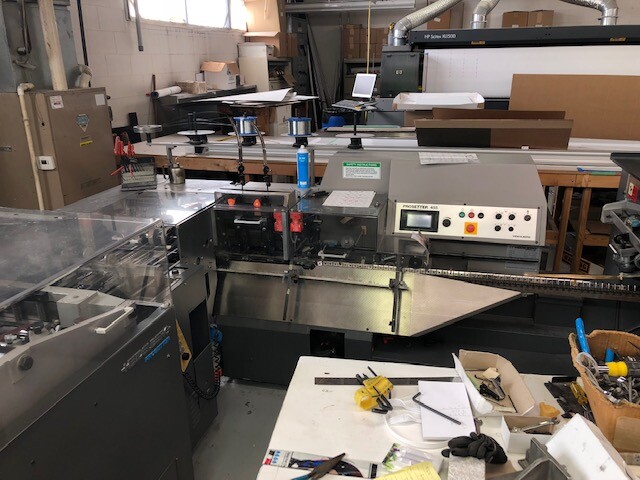 Heidelberg Prosetter 455-S4, Year 2002 Pocket Stitcher trimer system