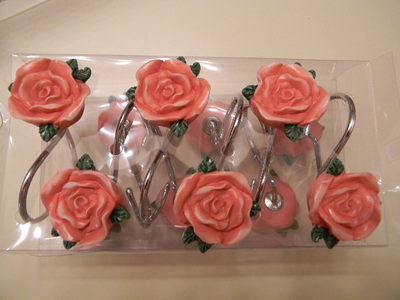 CREATIVE BATH 12 Shower Curtain Hooks Floral Rose Sabby Chic Roses - NIB
