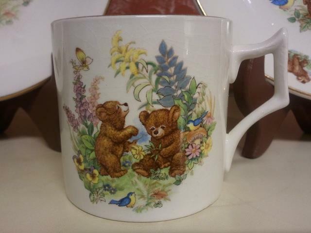 James Kent old foley teddy bear bowl/saucer & mug.made in Staffordshire England.