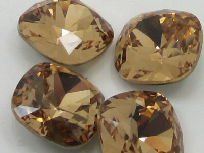 4pcs. 12mm SQUARE FANC LT. CO. TOPAZ POINTED BACK BRILLIANCE Rhinestones