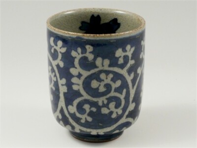 Arita yaki porcelain Japanese Green Tea cup Yunomi Arabesque Dami Blue L F/S new
