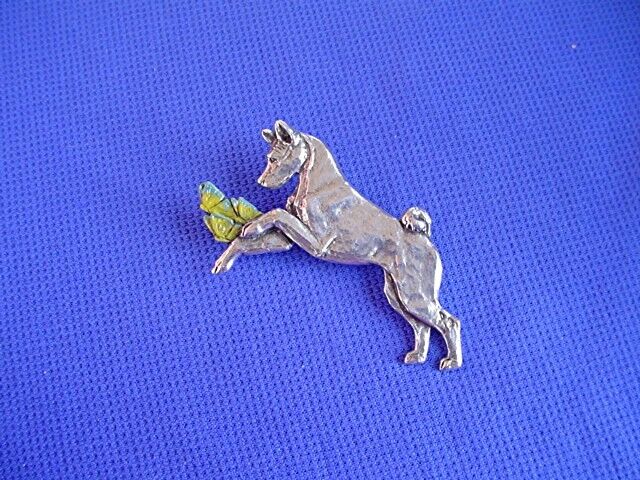 Basenji Pin Butterflies #40i Pewter Sighthound Dog Jewelry by Cindy A. Conter