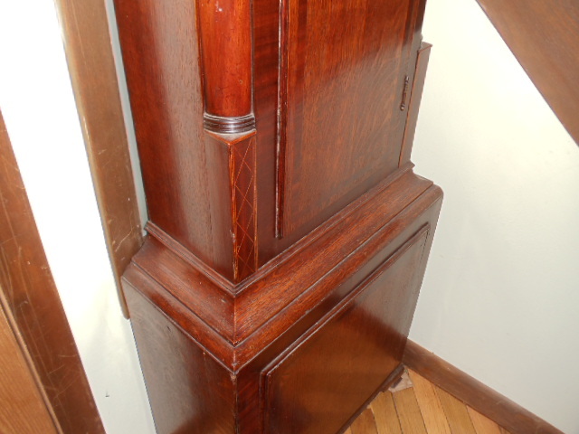 ANTIQUE TALL CASE CLOCK GRANDFATHER INLAY STAMFORD ENGLAND SIGNED J.BRUMHEAD