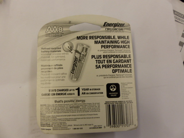 8 Energizer Universal 2000mAh Rechargeable AA Batteries