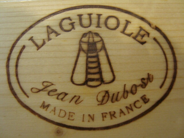 Set 4 French Jean Dubost Laguiole butter cheese spreader knives, Fruity colors