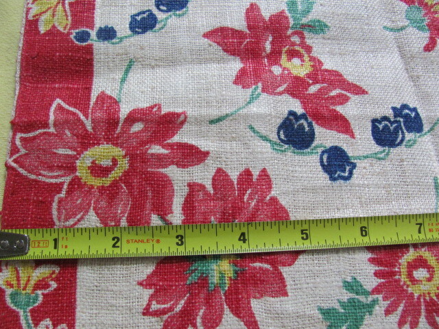 Vintage red yellow linen toweling never used pretty floral
