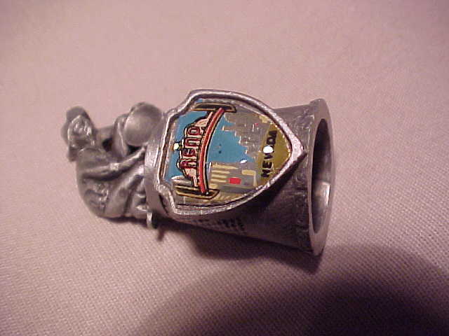 Vintage Sewing Pewter Thimble Nevada W/Gold Miner On Top