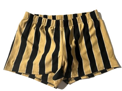 New BUFFED BOD Mens Tan & Black Bold Stripe Cotton Swim Short Swimsuit sz M