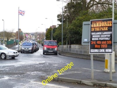 Photo 6x4 Notice, Swinging Bars Roundabout, Omagh An Oghmagh It is advert c2013