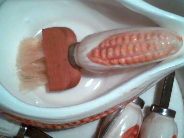 Set of 4 Corn Ear Trays & Butter Pitcher + Holders & Butter Brush