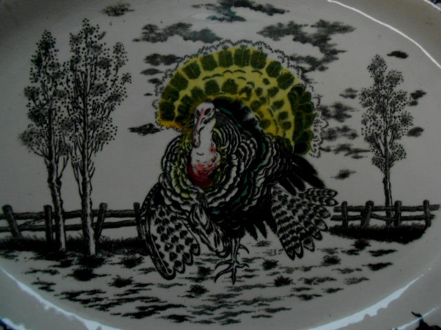 Vintage Ironstone Tom Turkey Black Transferware Turkey Platter 18