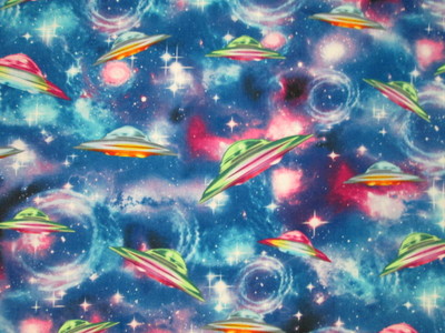 Space Ships UFO Galaxy Lights Stars Bright Sky Colors Cotton Fabric FQ 