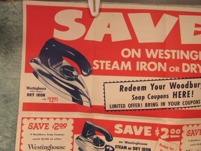 1950's Westinghouse Iron Steam Dry promotion advertising sign vintage Poster