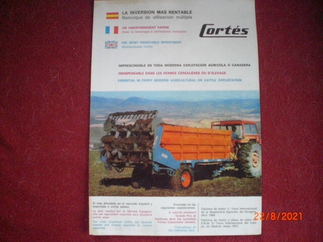  Ancienne  Brochure     Publicitaire  Remorques   Epandeurs   Cortes   Espagne