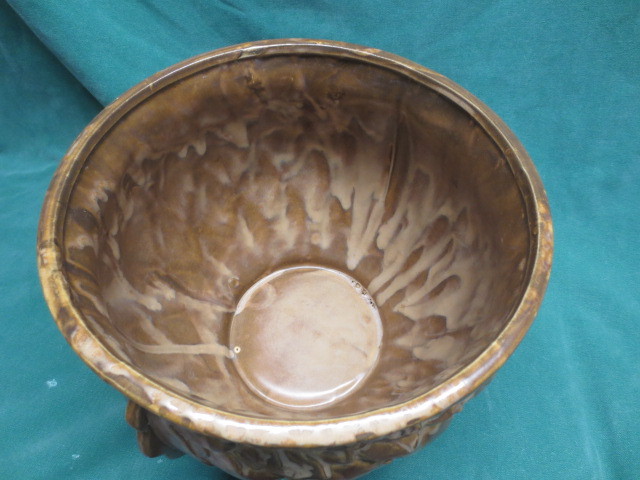 Vtg McCoy Jardiniere Diamond Quilt Pattern Brown/Gold Drip Glaze Planter #1480