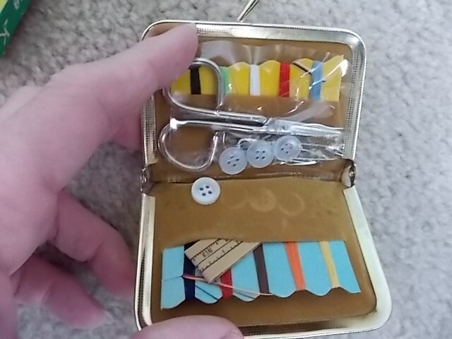 Vintage Travel Patty Patch Sewing Kit Gold Fabric Cover  Tan Fabric Interior NIB
