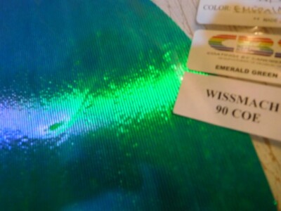 Dichroic Glass:CBS 90 COE Emerald Green on Cortex Textured Thin Black - 3''Sq