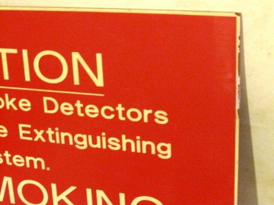 Vintage CAUTION NO SMOKING Plastic Sign 12 X16 Halon Fire Supression System.