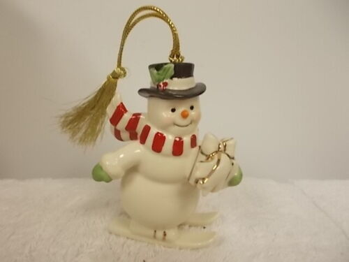 Lenox Snowman on Skis with Christmas Present Porcelain Ornament
