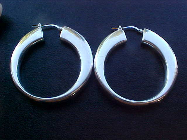 Vtg Sterling Silver Hoop Earrings 1 5/8