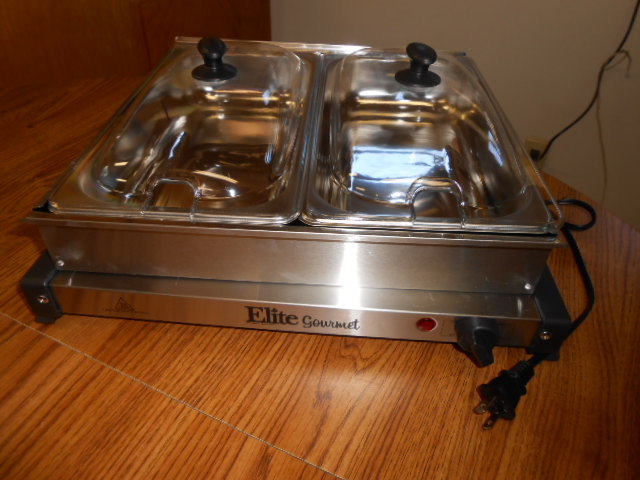 Elite Gourmet 5 quart warming tray - 2 removable deli buffet food trays w/ lids