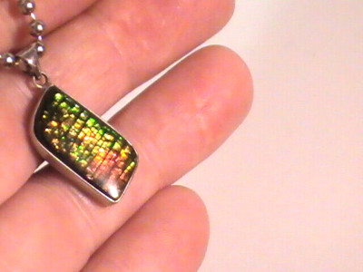 WOW FIRE ! Ammolite Ammonite Sterling Pendant W Zing Gold Metallic Flash !!