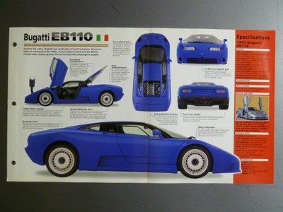 1992 - 1995 Bugatti EB110 IMP Spec Sheet, Poster, Folder, Brochure - RARE!!