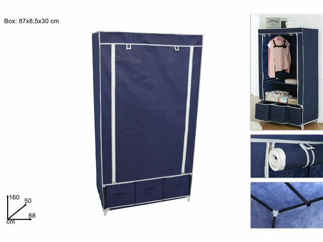 Armadio Guardaroba Cabina Tnt 88x50x160cm 2 Ripiani Appendiabiti 3 Cassetti dfh
