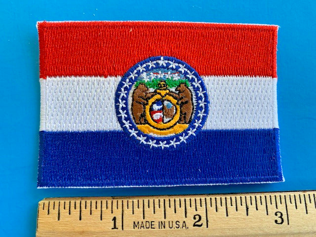 MISSOURI STATE FLAG EMBROIDERED PATCH IRON-ON OR SEW-ON HI-QLTY (3 x 2”)
