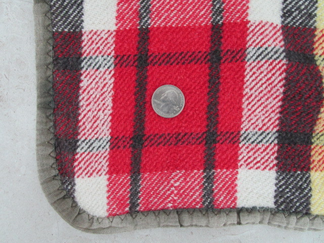 Vintage Wool Blanket Throw Red Yellow Plaid