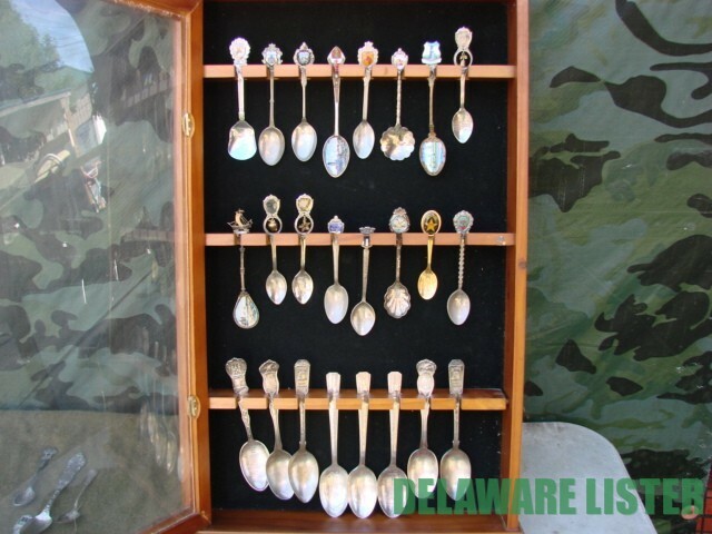 VTG. HUGE LOT of 75+ Silver Souvenir Spoons w/Wooden Case