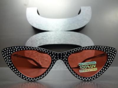 Elegant VINTAGE 50's RETRO Cat Eye Style SUN GLASSES Bling Black Frame Red Lens