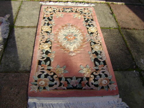Chinese Aubusson Pink Floral Design size 70 cms x 130 cms 100% Wool