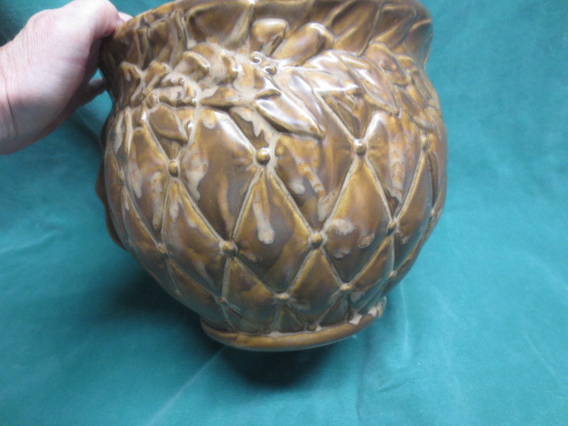 Vtg McCoy Jardiniere Diamond Quilt Pattern Brown/Gold Drip Glaze Planter #1480