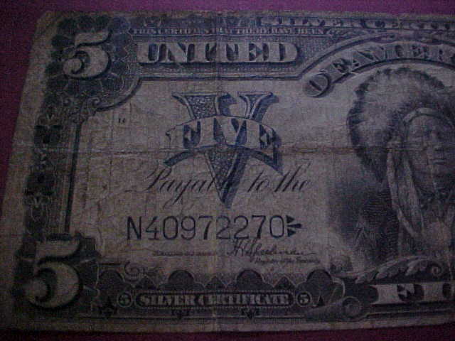 $5.00 Silver Certificate    CHIEF NOTE     1899