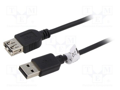 Kabel; USB 2.0; USB A gniazdo,USB A wtyk; 5m; czarny; Żyła: Cu Z1C2