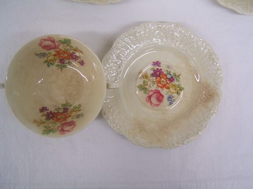 Lot of 8 Ridgways Boullions Bowls &  Saucers RID2 Floral England Vintage