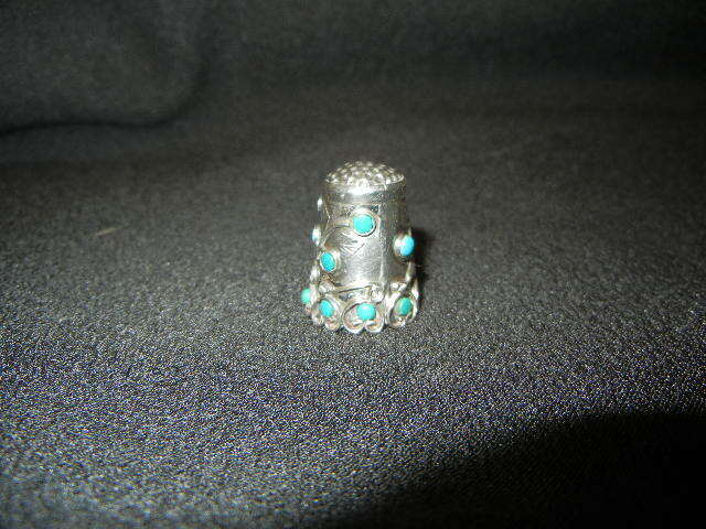 STERLING SILVER & TURQUOISE THIMBLE MEXICO BEAUTIFUL VINTAGE