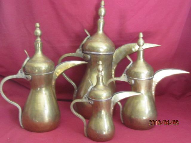 Dallah Very Old Graduated Musket Style Coffee Pots Signed Set of 4