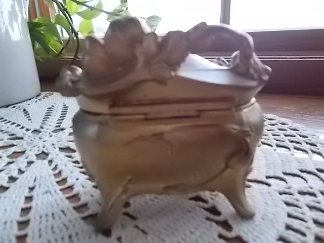 Antique Vintage Art Nouveau Deco Gold Jewelry Casket Trinket Box Floral AS IS!