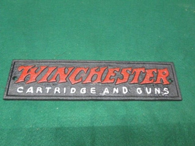 Cast Iron WINCHESTER Cartridge and Guns Plaque Sign Rustic Ranch Wall Decor